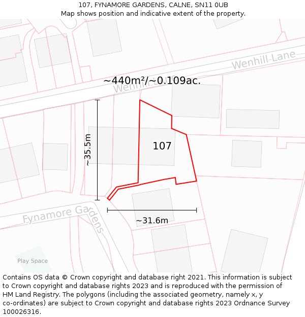 107, FYNAMORE GARDENS, CALNE, SN11 0UB: Plot and title map