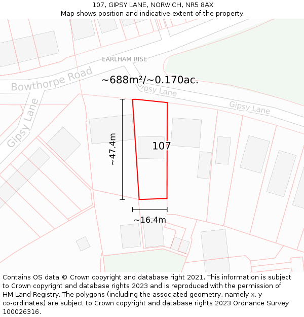 107, GIPSY LANE, NORWICH, NR5 8AX: Plot and title map