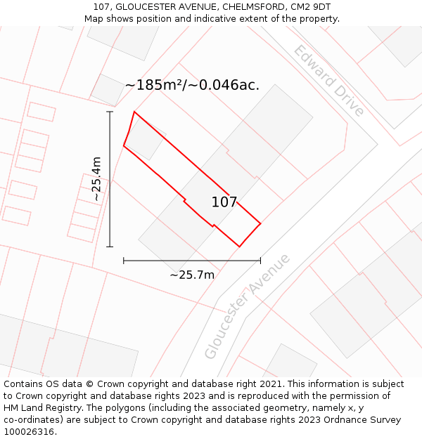 107, GLOUCESTER AVENUE, CHELMSFORD, CM2 9DT: Plot and title map