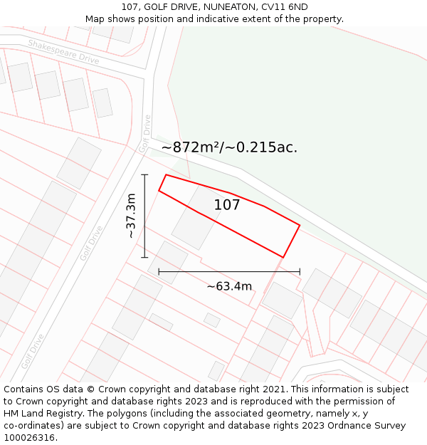 107, GOLF DRIVE, NUNEATON, CV11 6ND: Plot and title map