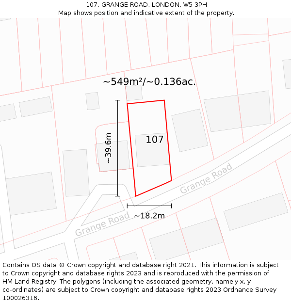 107, GRANGE ROAD, LONDON, W5 3PH: Plot and title map
