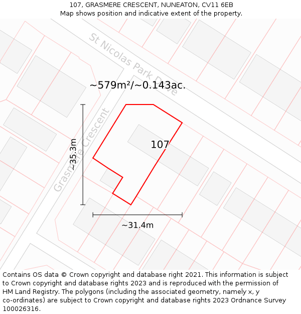 107, GRASMERE CRESCENT, NUNEATON, CV11 6EB: Plot and title map