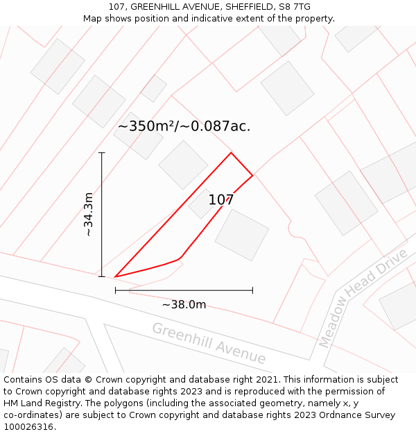 107, GREENHILL AVENUE, SHEFFIELD, S8 7TG: Plot and title map