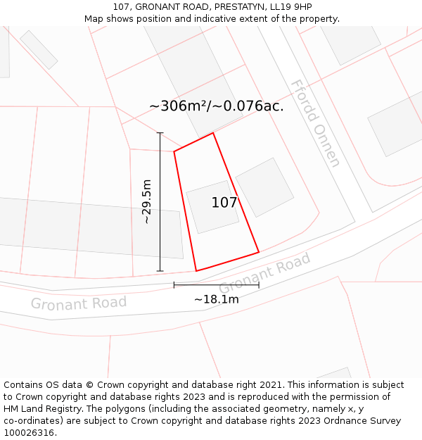 107, GRONANT ROAD, PRESTATYN, LL19 9HP: Plot and title map