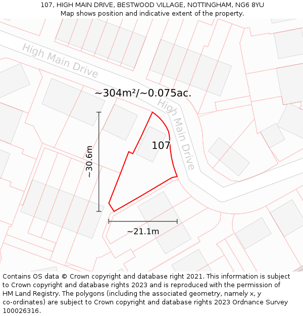 107, HIGH MAIN DRIVE, BESTWOOD VILLAGE, NOTTINGHAM, NG6 8YU: Plot and title map