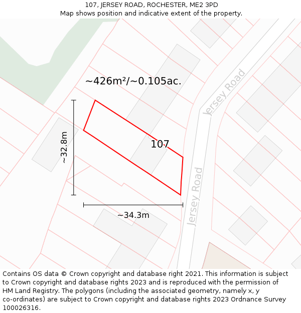 107, JERSEY ROAD, ROCHESTER, ME2 3PD: Plot and title map