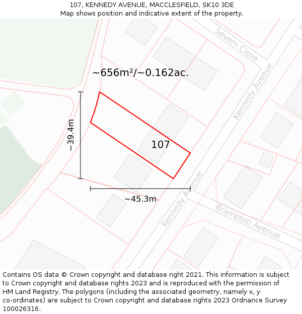 107, KENNEDY AVENUE, MACCLESFIELD, SK10 3DE: Plot and title map