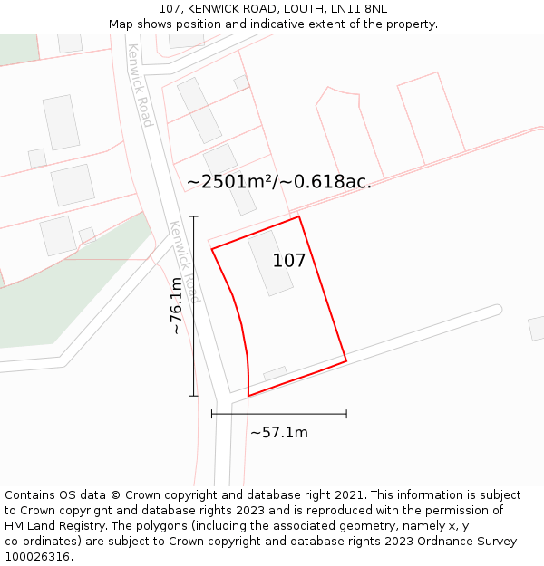 107, KENWICK ROAD, LOUTH, LN11 8NL: Plot and title map
