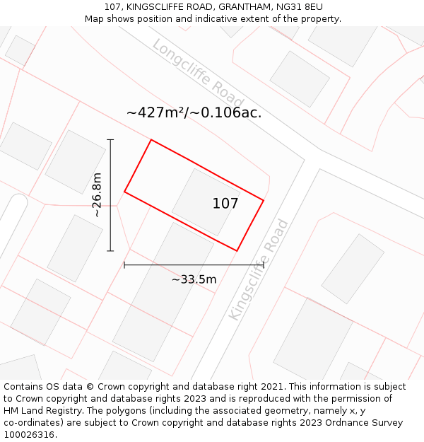 107, KINGSCLIFFE ROAD, GRANTHAM, NG31 8EU: Plot and title map