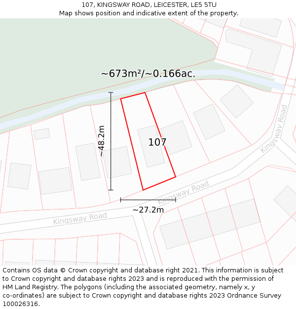 107, KINGSWAY ROAD, LEICESTER, LE5 5TU: Plot and title map