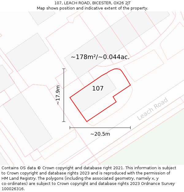 107, LEACH ROAD, BICESTER, OX26 2JT: Plot and title map