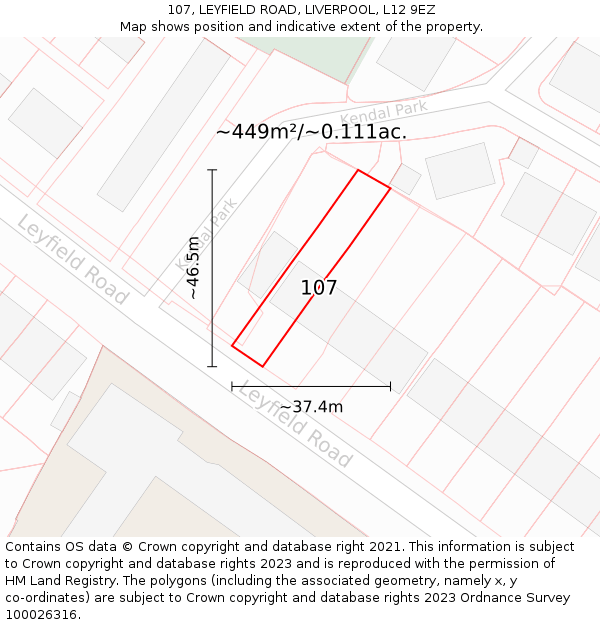 107, LEYFIELD ROAD, LIVERPOOL, L12 9EZ: Plot and title map
