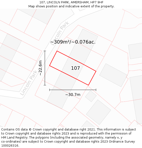 107, LINCOLN PARK, AMERSHAM, HP7 9HF: Plot and title map