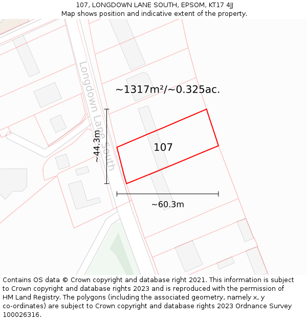 107, LONGDOWN LANE SOUTH, EPSOM, KT17 4JJ: Plot and title map