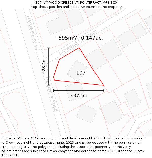 107, LYNWOOD CRESCENT, PONTEFRACT, WF8 3QX: Plot and title map