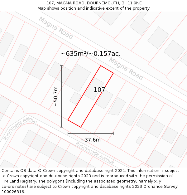 107, MAGNA ROAD, BOURNEMOUTH, BH11 9NE: Plot and title map