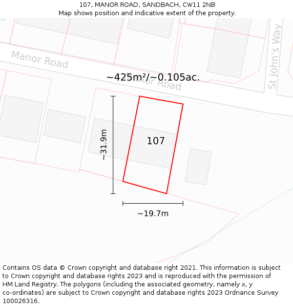 107, MANOR ROAD, SANDBACH, CW11 2NB: Plot and title map