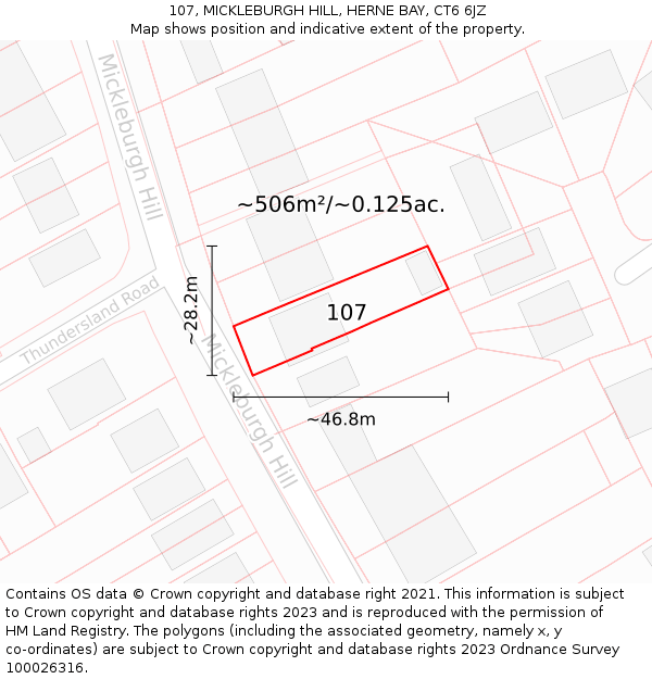 107, MICKLEBURGH HILL, HERNE BAY, CT6 6JZ: Plot and title map