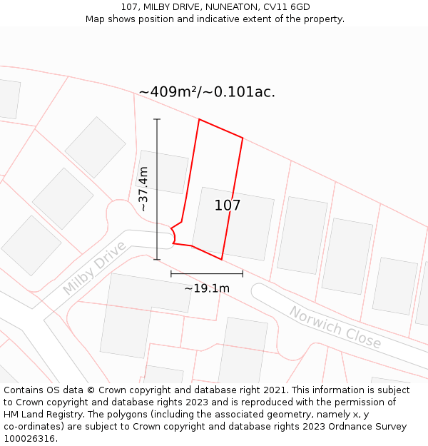 107, MILBY DRIVE, NUNEATON, CV11 6GD: Plot and title map