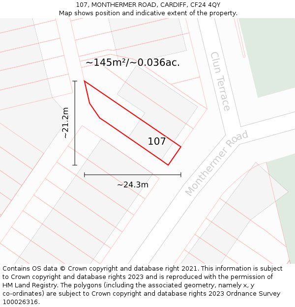 107, MONTHERMER ROAD, CARDIFF, CF24 4QY: Plot and title map