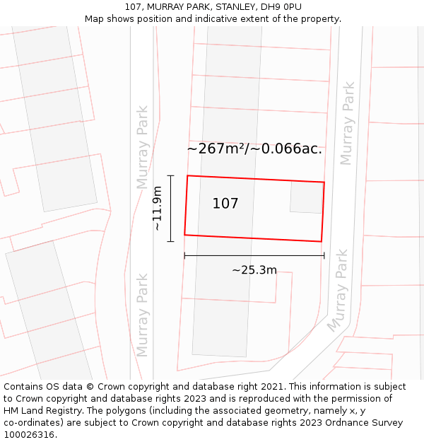 107, MURRAY PARK, STANLEY, DH9 0PU: Plot and title map