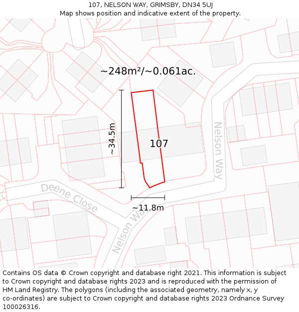 107, NELSON WAY, GRIMSBY, DN34 5UJ: Plot and title map