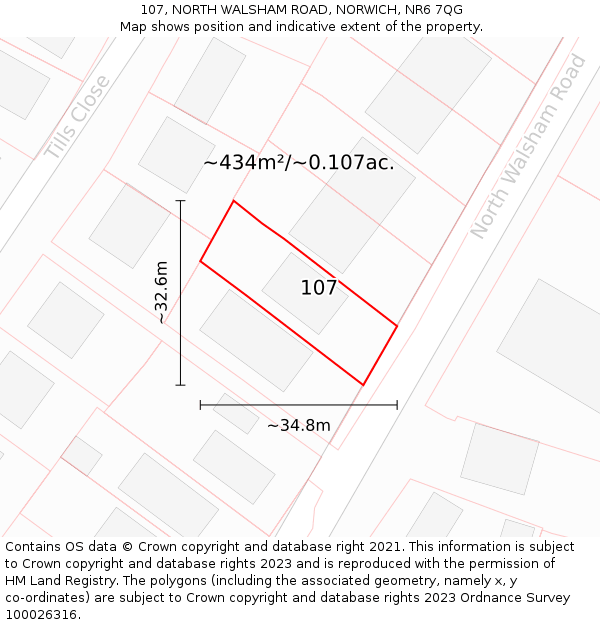 107, NORTH WALSHAM ROAD, NORWICH, NR6 7QG: Plot and title map