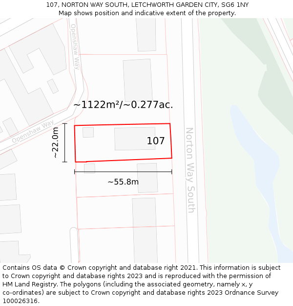 107, NORTON WAY SOUTH, LETCHWORTH GARDEN CITY, SG6 1NY: Plot and title map