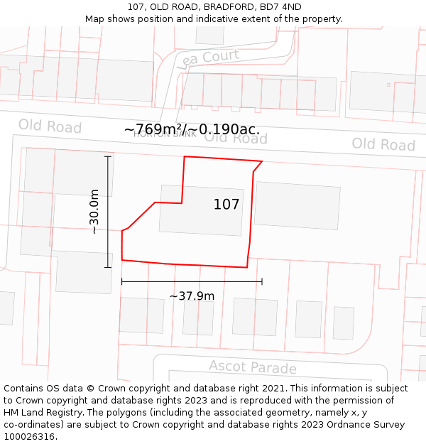 107, OLD ROAD, BRADFORD, BD7 4ND: Plot and title map