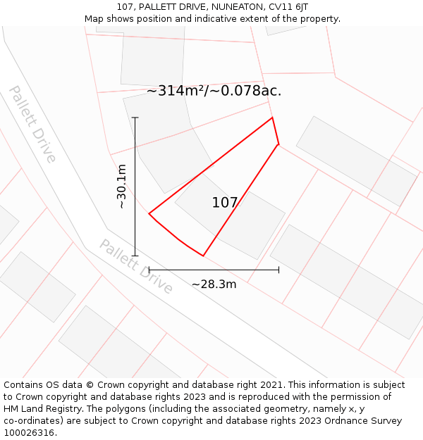 107, PALLETT DRIVE, NUNEATON, CV11 6JT: Plot and title map