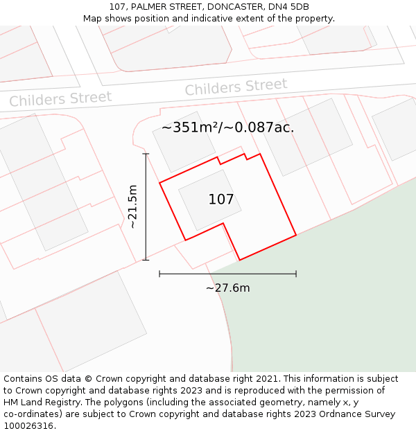 107, PALMER STREET, DONCASTER, DN4 5DB: Plot and title map