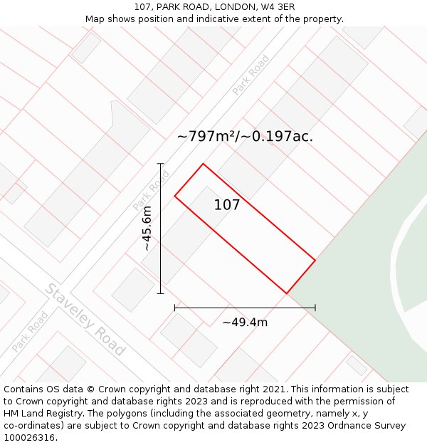107, PARK ROAD, LONDON, W4 3ER: Plot and title map