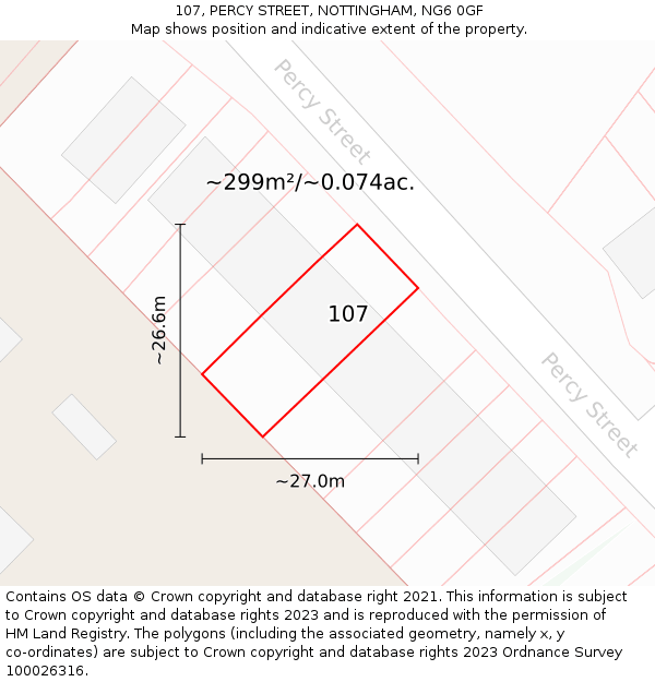 107, PERCY STREET, NOTTINGHAM, NG6 0GF: Plot and title map