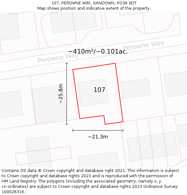 107, PEROWNE WAY, SANDOWN, PO36 9DT: Plot and title map