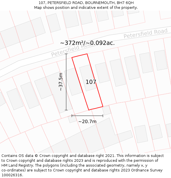 107, PETERSFIELD ROAD, BOURNEMOUTH, BH7 6QH: Plot and title map