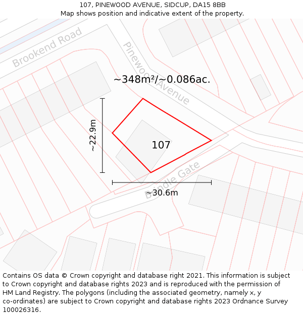 107, PINEWOOD AVENUE, SIDCUP, DA15 8BB: Plot and title map