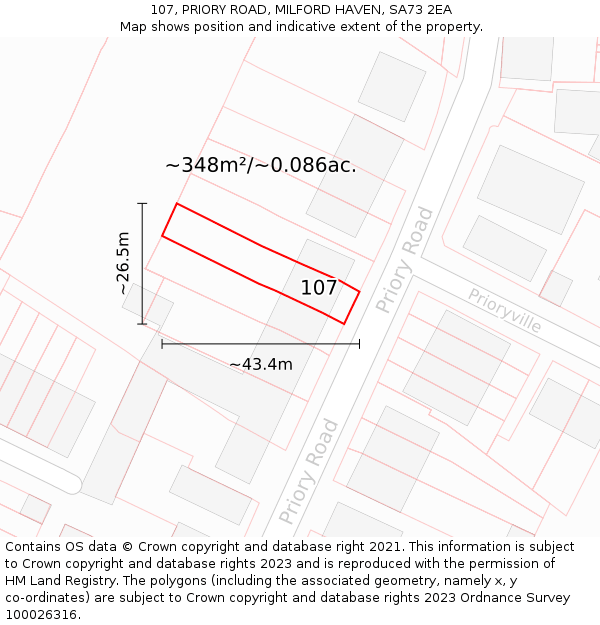 107, PRIORY ROAD, MILFORD HAVEN, SA73 2EA: Plot and title map