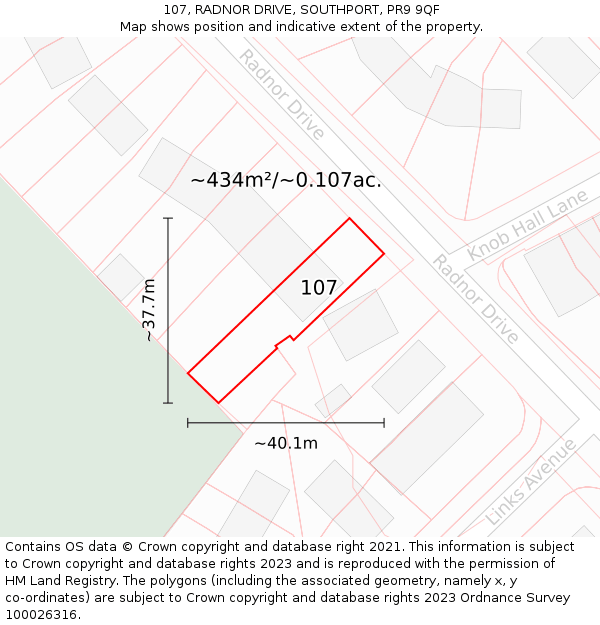 107, RADNOR DRIVE, SOUTHPORT, PR9 9QF: Plot and title map