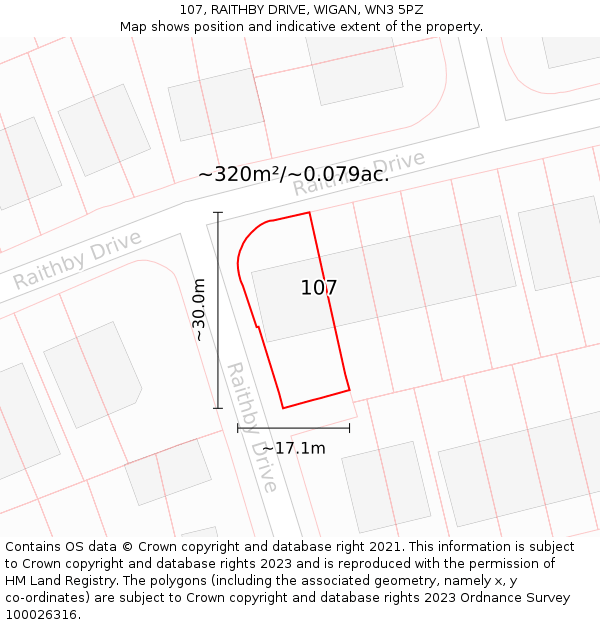 107, RAITHBY DRIVE, WIGAN, WN3 5PZ: Plot and title map