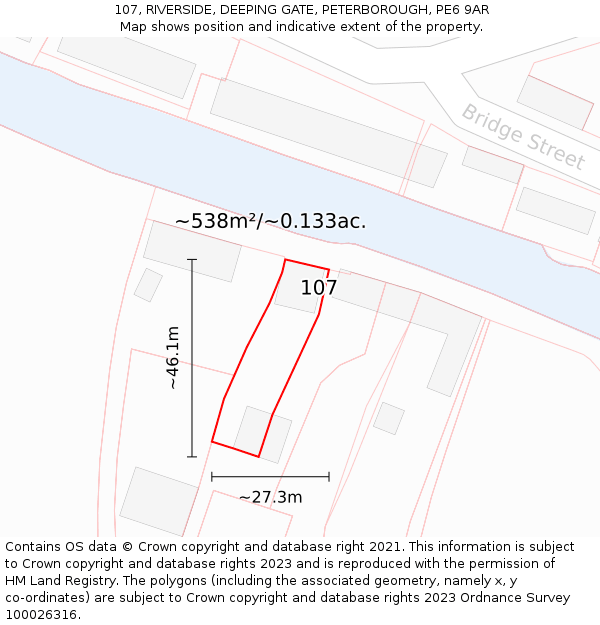 107, RIVERSIDE, DEEPING GATE, PETERBOROUGH, PE6 9AR: Plot and title map