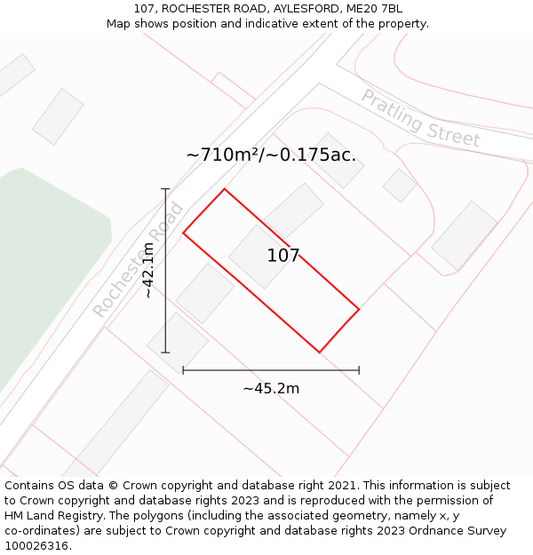 107, ROCHESTER ROAD, AYLESFORD, ME20 7BL: Plot and title map