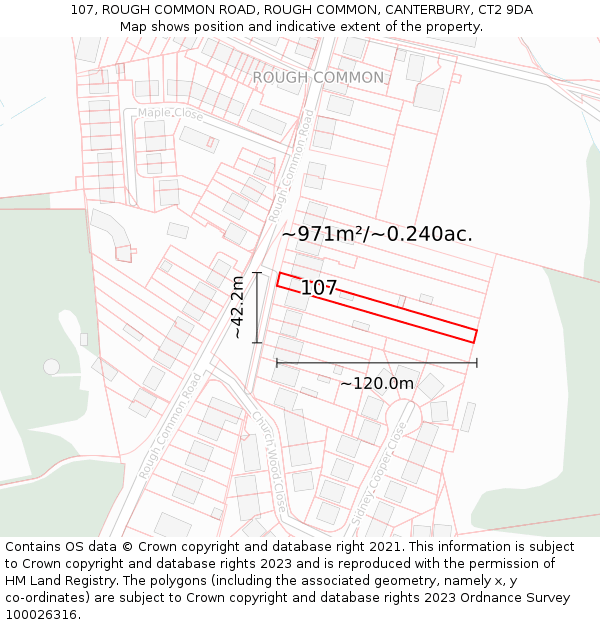 107, ROUGH COMMON ROAD, ROUGH COMMON, CANTERBURY, CT2 9DA: Plot and title map