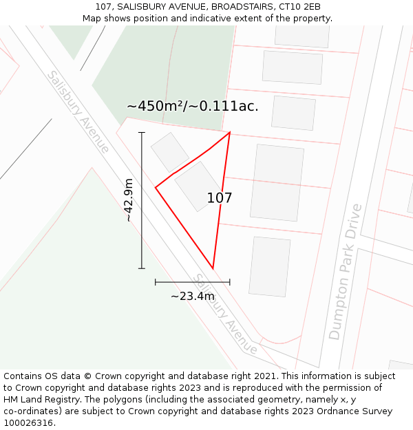 107, SALISBURY AVENUE, BROADSTAIRS, CT10 2EB: Plot and title map