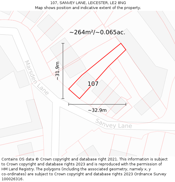 107, SANVEY LANE, LEICESTER, LE2 8NG: Plot and title map