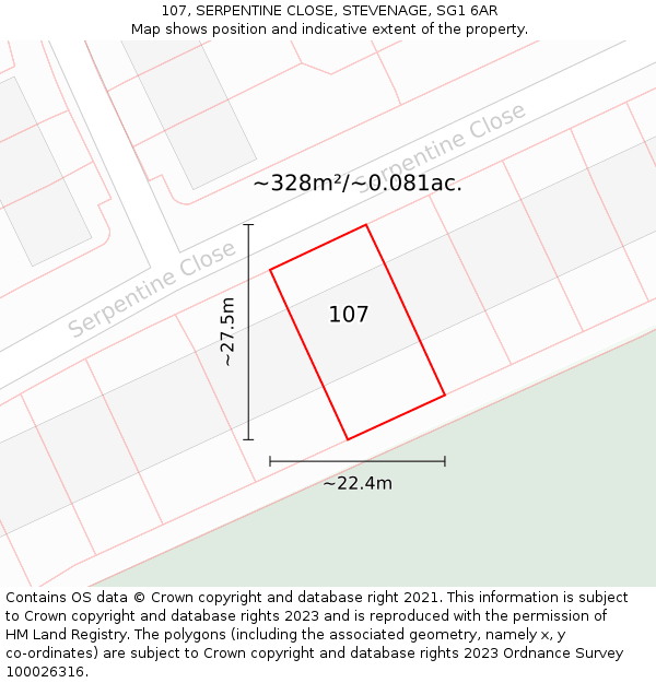 107, SERPENTINE CLOSE, STEVENAGE, SG1 6AR: Plot and title map