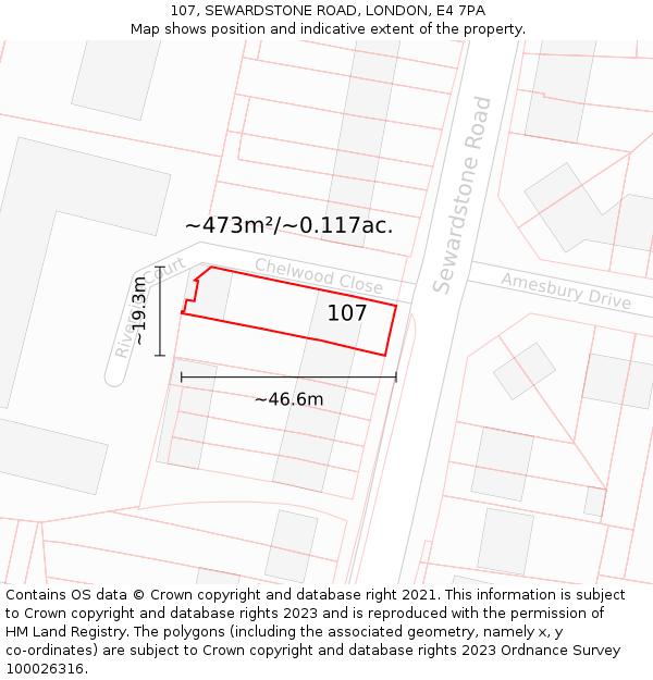 107, SEWARDSTONE ROAD, LONDON, E4 7PA: Plot and title map