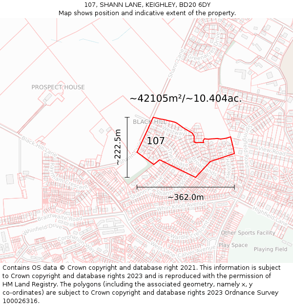 107, SHANN LANE, KEIGHLEY, BD20 6DY: Plot and title map