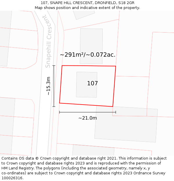 107, SNAPE HILL CRESCENT, DRONFIELD, S18 2GR: Plot and title map