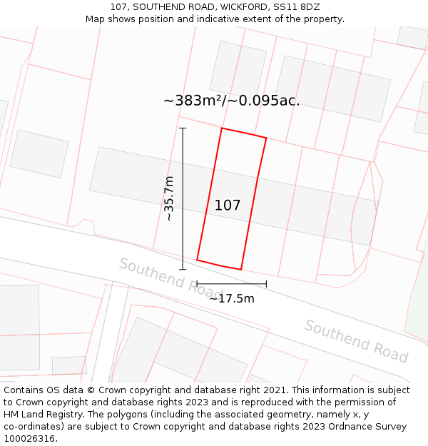 107, SOUTHEND ROAD, WICKFORD, SS11 8DZ: Plot and title map