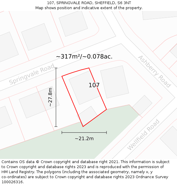 107, SPRINGVALE ROAD, SHEFFIELD, S6 3NT: Plot and title map